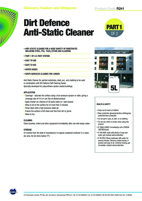 Dirt Defence Anti Static Cleaner Datasheet PDF 